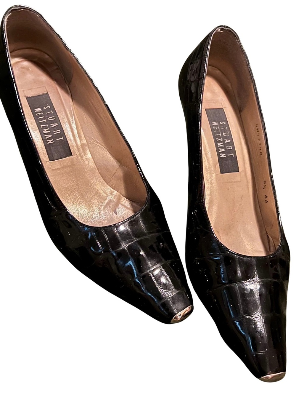Stuart Weitzman Black Patent Croc-Embossed Pumps